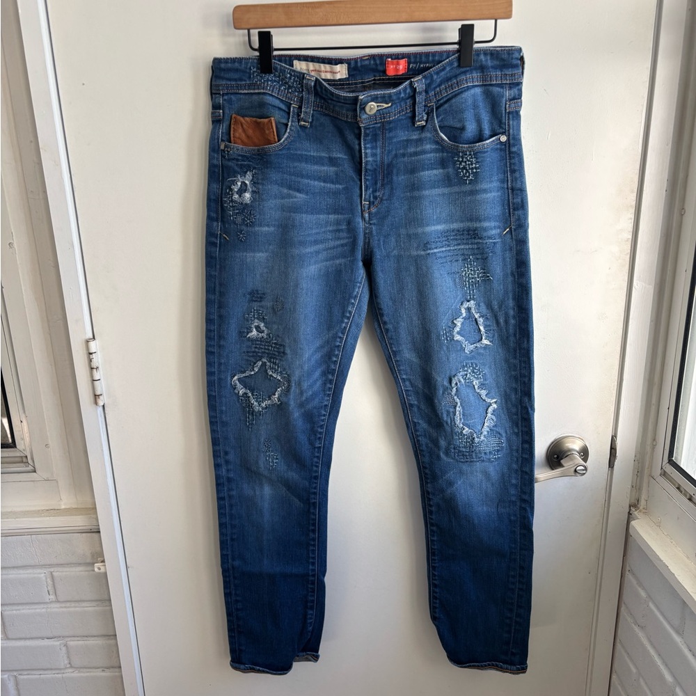 Pilcro Letterpress Hyphen Fit‎ Straight Leg Distressed Jeans 29 layered boho